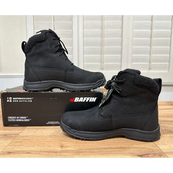 Baffin Mens Truro Boots Black Leather Felt Collar Size 10 NIB Weatherproof Comfy - Picture 8 of 14
